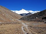 Gokyo 5 Scoundrels View 4 Trail North Of Fouth Gokyo Lake With Cho Oyu The trail north from the fourth Gokyo Lake is fairly easy, following a trough next to the terminal moraine, with Cho Oyu dominating the view ahead.